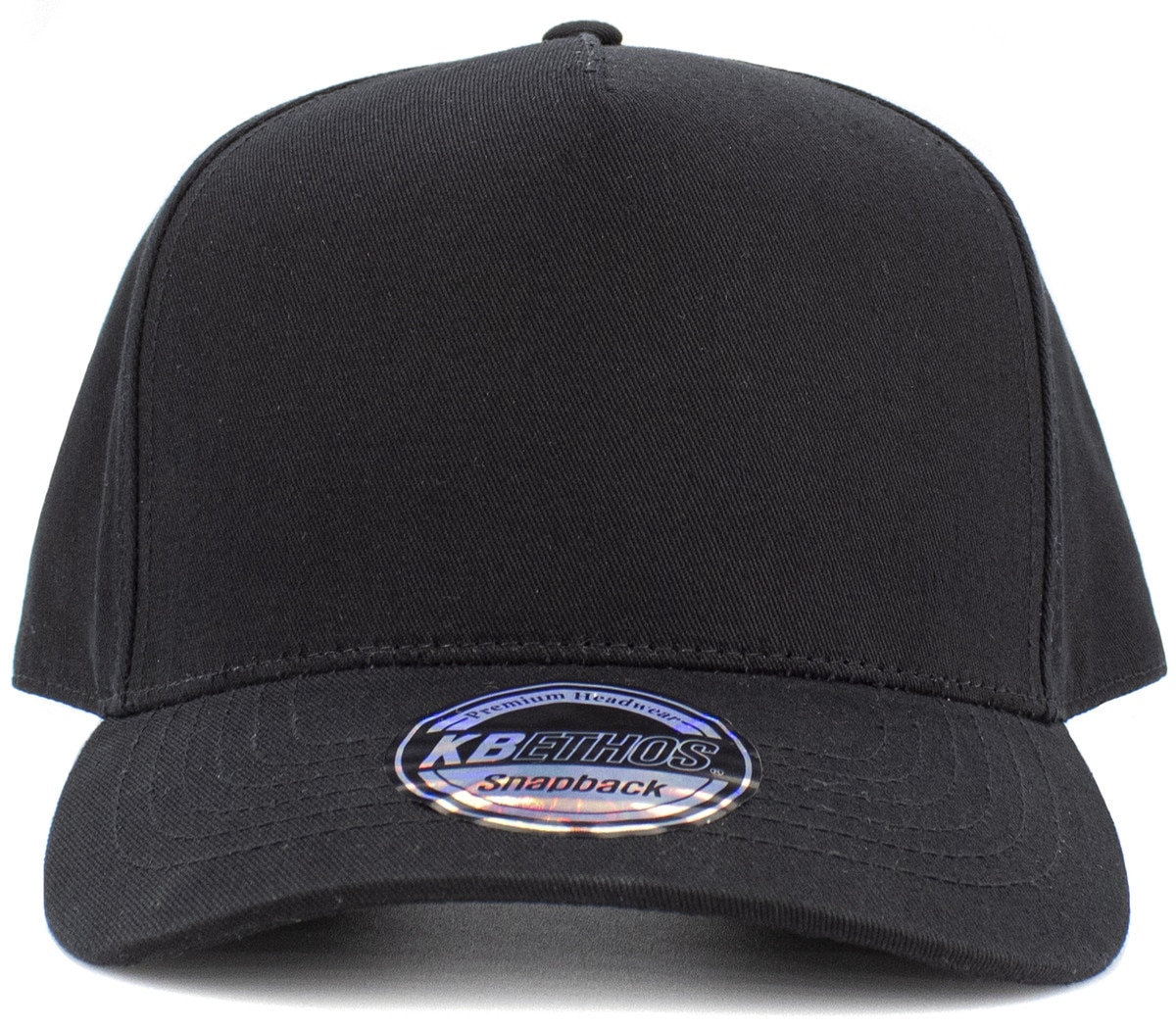 Black Baseball 5 Panel Cap Front View